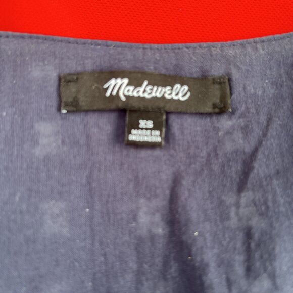 Madewell Navy & White Textured Dot V-Neck Dolman Sleeve Mini Dress Sz XS Preppy - Picture 6 of 8